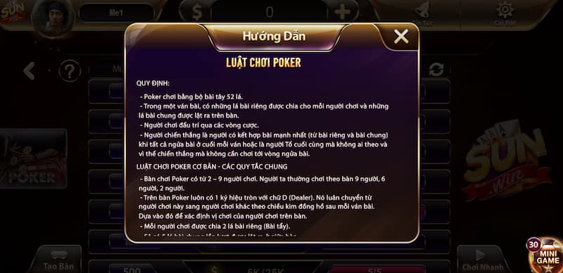 Luật chơi cơ bản của Poker tại cổng Sunwin